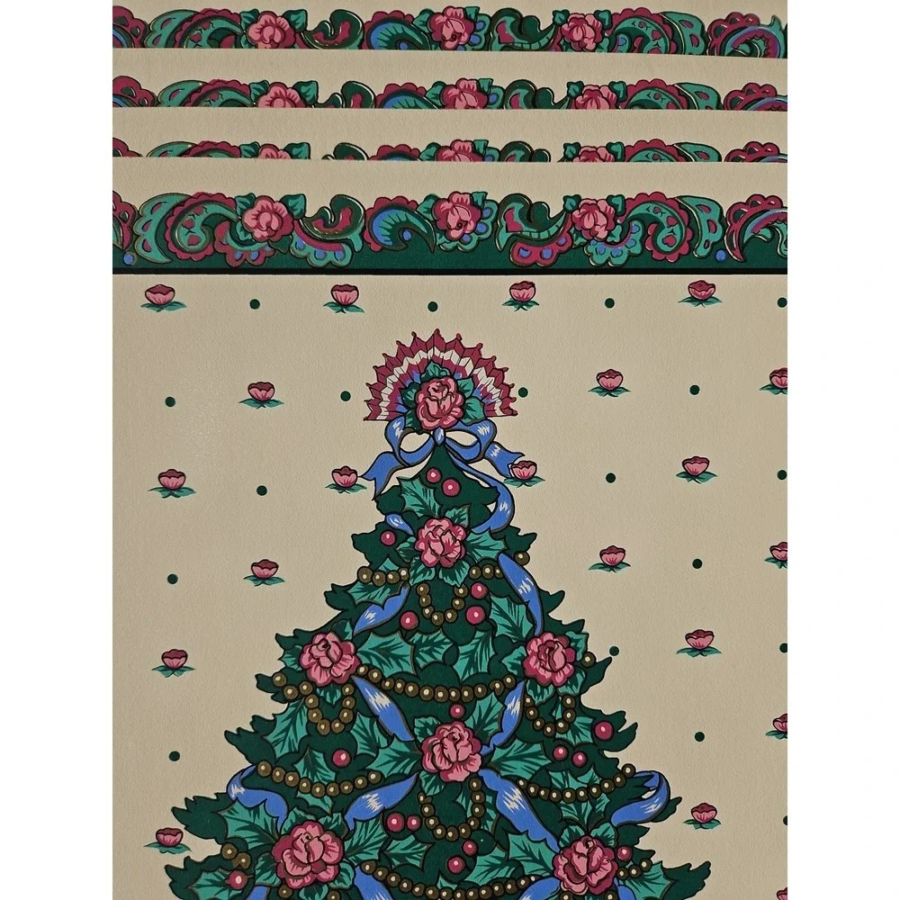 4 BEAUTIFUL Vintage Vinyl Christmas Tree Placemats With Christmas Flowers‎